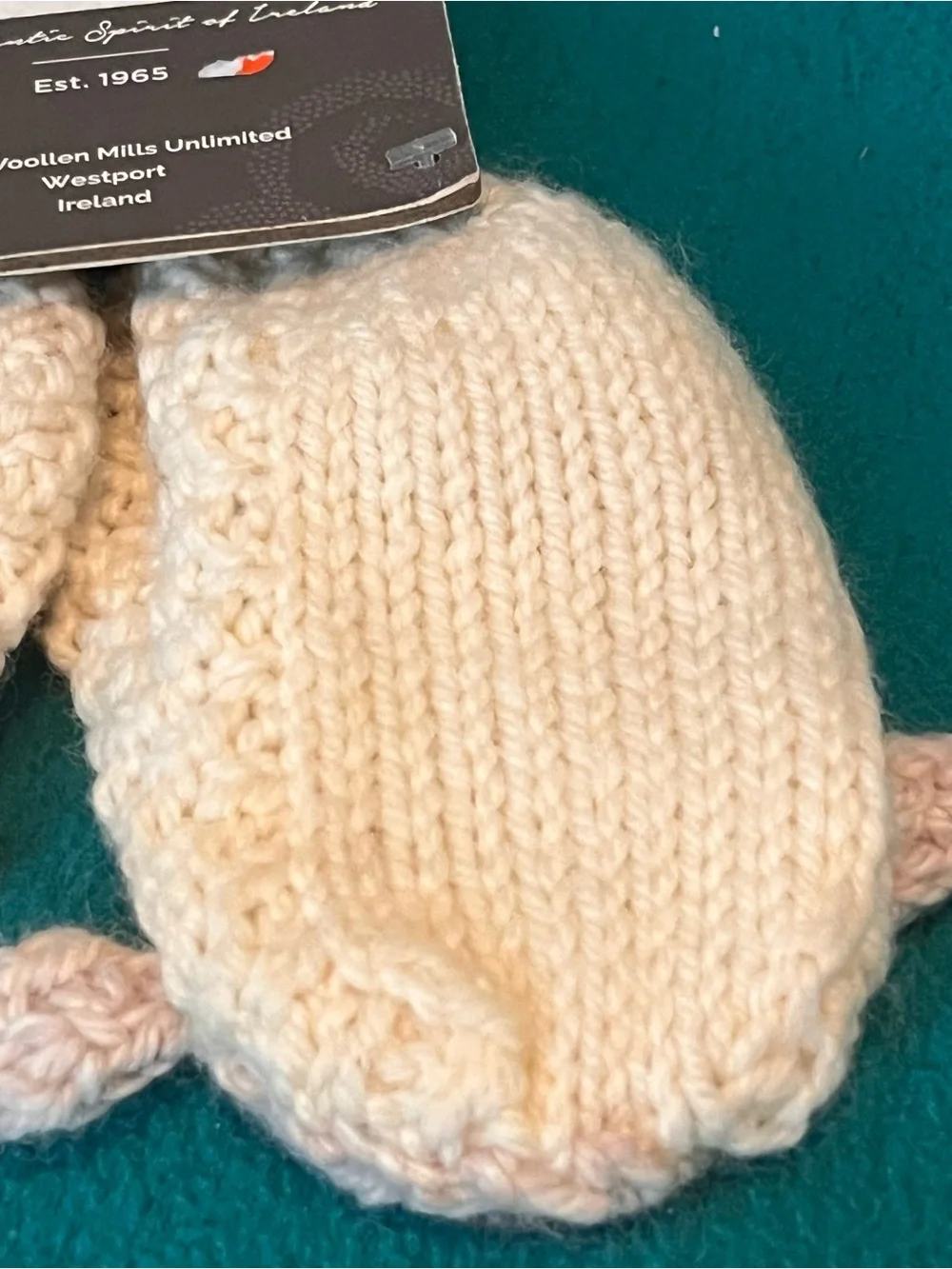 Aran Irish Baby Cream  Hand Knit Slipper Socks with Sheep Face and Pom-Pom OS